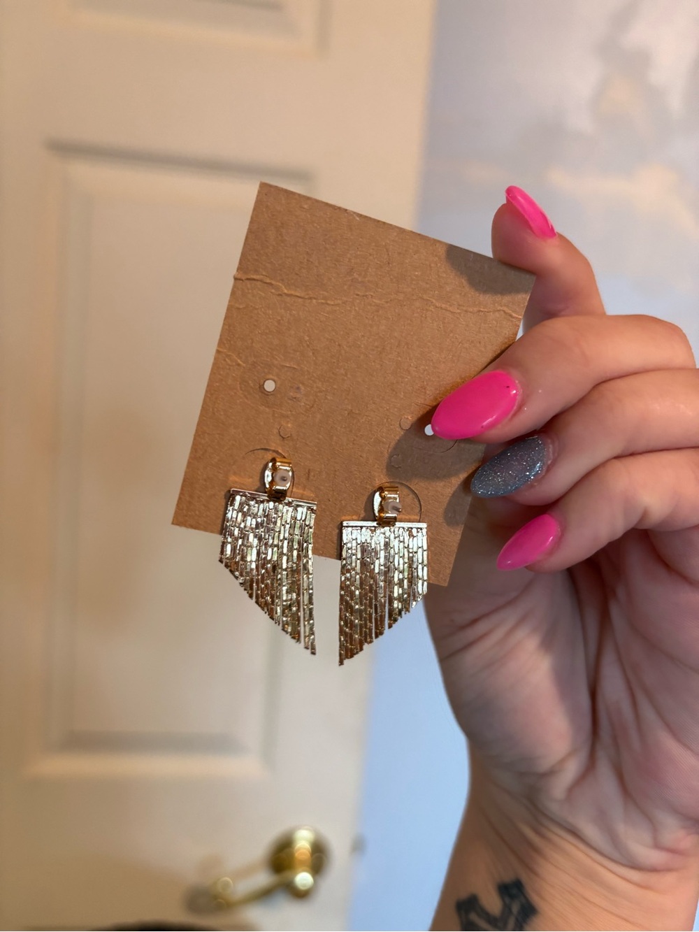 Plunder 3 Crystal Stud & Gold Dangly Earrings New - Picture 2 of 2